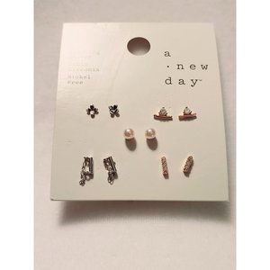 A New Day Five Sets of Post Earrings | Pearl, Cubic Zirconia, Nickel Free